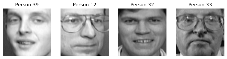 The first 4 faces in the Olivetti faces dataset.