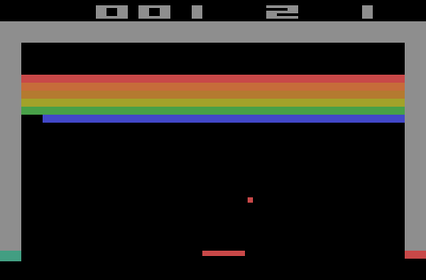 A picture of the Atari game, Breakout.